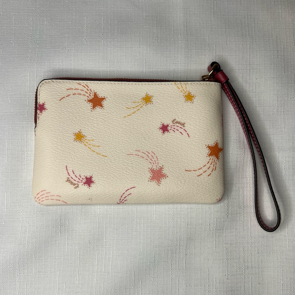 Coach Cream Pink Star Wristlet Corner Zip Shooting Star 6"x4" H42991 CF336 - Picture 2 of 5